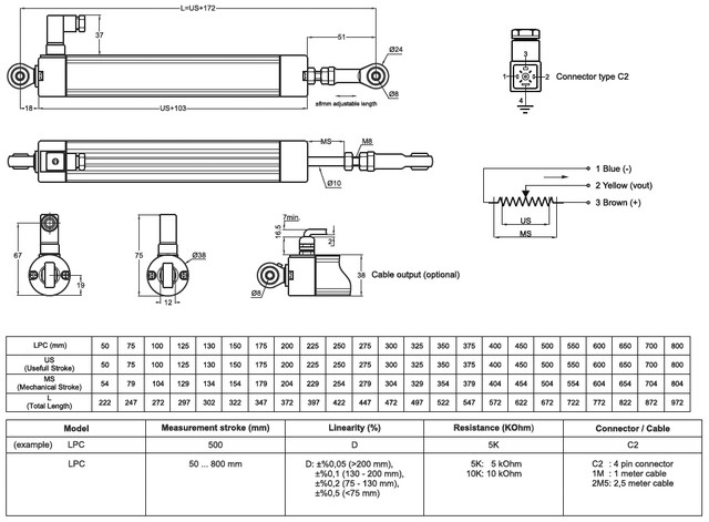 Линейный потенциометр с шарнирным креплением OPKON LPC 50 mm 5 кОм ...