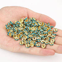 Намистини Finding Розділювачі для намистин ронделі Стрази бірюзові Метал золотистий 8 мм х 3.7 мм 1.9 мм