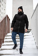 Мужская парка демисезонная черная до 0*С | Куртка удлиненная осенняя весенняя с капюшоном