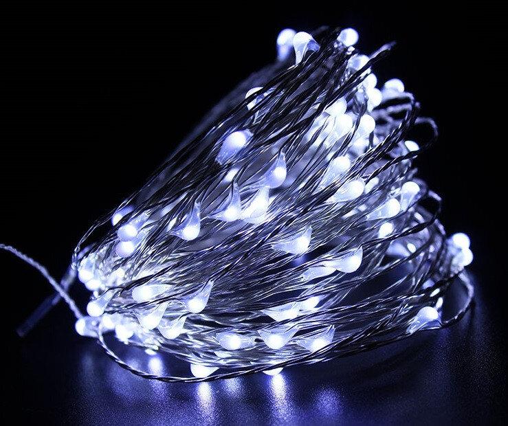 Гірлянда РОСА нитка 100LED, 220 В, 10 метрів, 8 режимів + USB, Холодний Білий колір