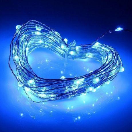 Гірлянда РОСА нитка 100LED, 220 В, 10 метрів, 8 режимів + USB, Синій колір