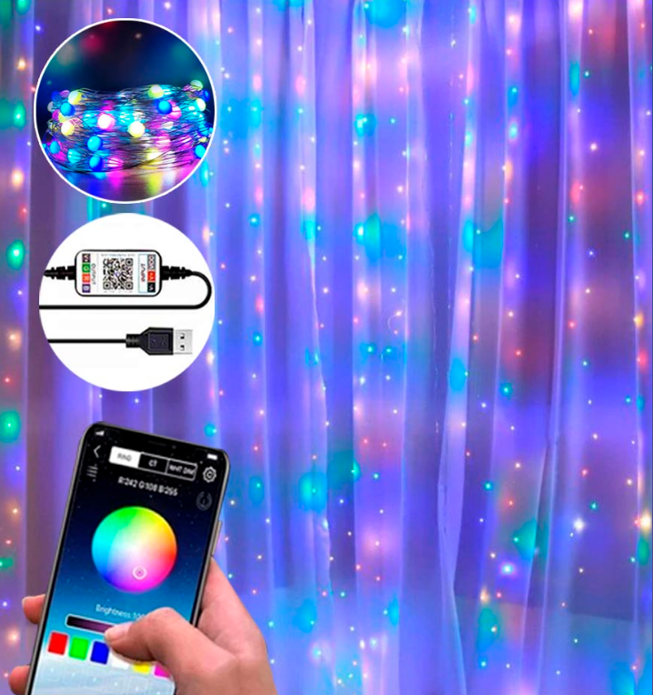 Гірлянда SMART-Tvinkly штора-РОСА нитка 3m*3m, 220 В, BlueTooth RGB колір (керується смартфоном), фото 1