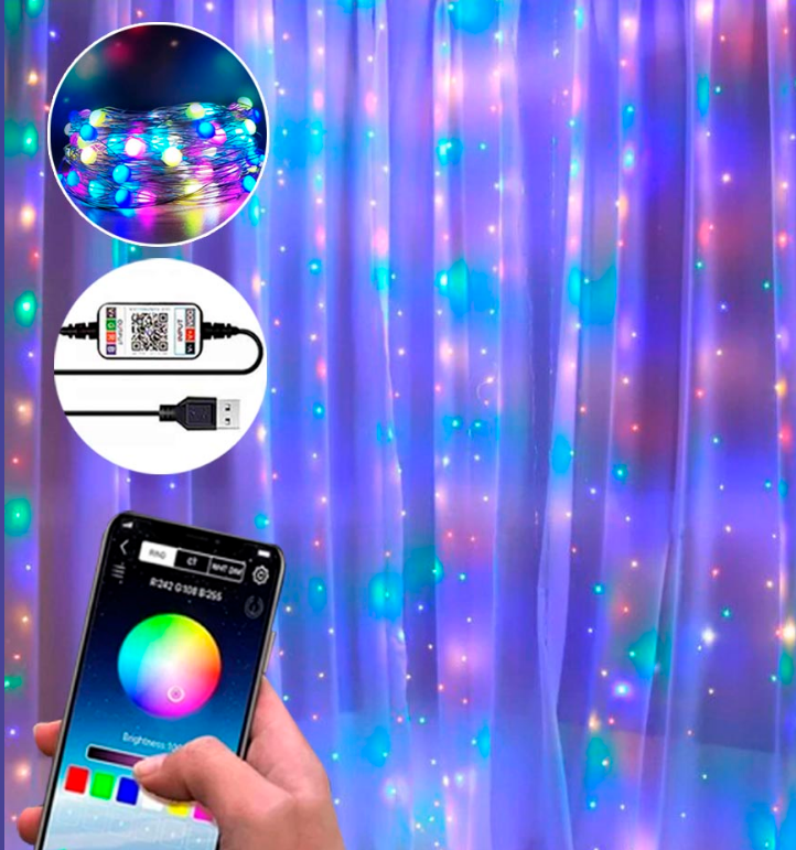 Гірлянда SMART-Tvinkly штора-РОСА нитка 3m*2m, 220 В, BlueTooth RGB колір (Вправляється смартфоном)