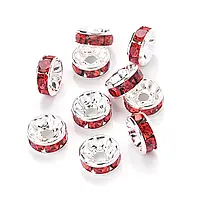 Намистини Finding Розділювачі для намистин ронделі Стрази червоні Метал сріблястий 8 мм х 3.7 мм 1.9 мм