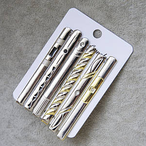 Набір затискачів для краватки срібло та золото з різними елементами неіржавка сталь Stainless Steel 6 штук