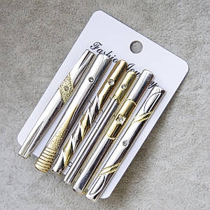 Набір затискачів для краватки срібло та золото з різними елементами неіржавка сталь Stainless Steel 6 штук