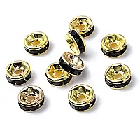 Намистини Finding Розділювачі для намистин ронделі Стрази чорні Метал золотистий 6 мм х 2.8 мм 1.9 мм