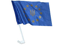 Прапор Україна-Євросоюз для авто з кріпленням на скло 24х37см(10)
