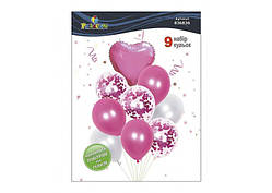 Набір кульок з гелієм "Сердечко рожеве" 9шт №836836/Pelican/(12)