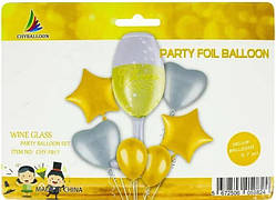Набір кульок з гелієм "Бокал шампанського" 5шт №836921/Pelican/(1)