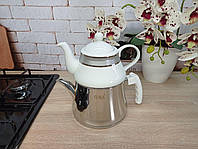 Двоярусний чайник із неірж.сталі та кераміки з 4-х передм. 0,7 л і 1,7 л; OMS (Турция )арт. 8025
