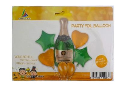 Набір кульок з гелієм "Пляшка шампанського" 5шт №836922/Pelican/(1)