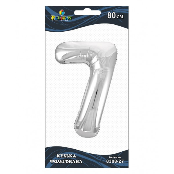 Кулька з гелієм фольгована "Цифра-7" 80см срібло №830827/Pelican/(1)