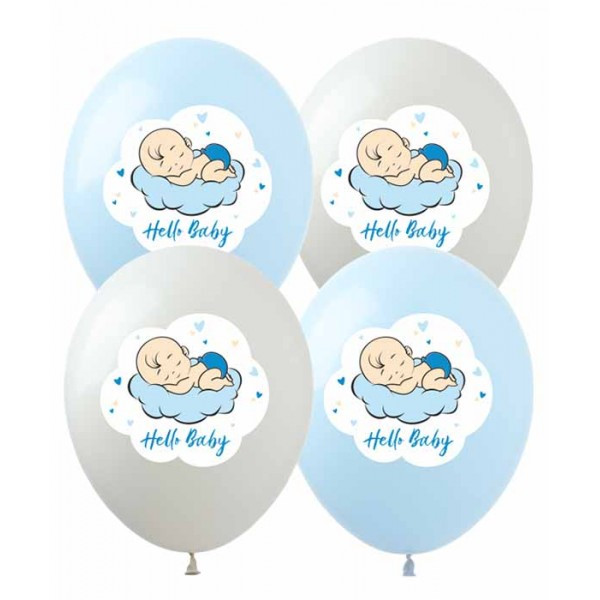 Кулька латексна з гелієм 12"/30см "Hello, Baby" хлопчик 10шт №828475/Pelican/(1)