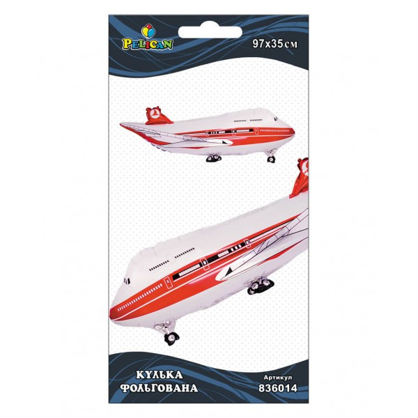 Кулька з гелієм фольгована "Літак білий" 97см №836014/Pelican/(1)