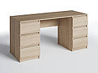 Письмовий стіл з двома тумбами без ручок на 6 ящика дуб сонома 160*75*60 см, фото 2