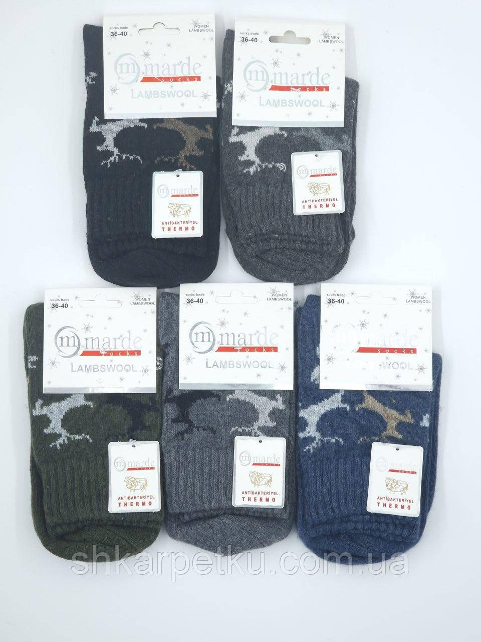 Теплі жіночі високі шкарпетки Marde тоненька шерсть  новорічні олені мікс кольорів р 36-40 12 пар/уп