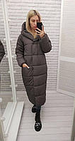 Довге жіноче стильне пальто-ковдра арт. А521 коричнево-сірого кольору/ мокко
