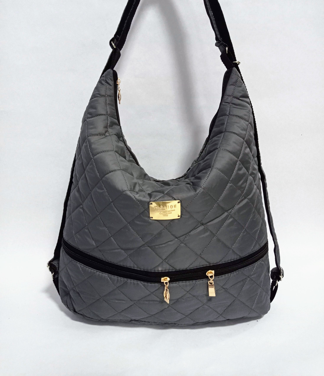 Сумка-рюкзак жіноча стьогана 30*40см сіра (200-627)