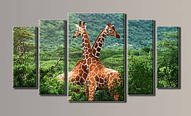 Модульна картина на полотні з 5 частин "Жирафи"