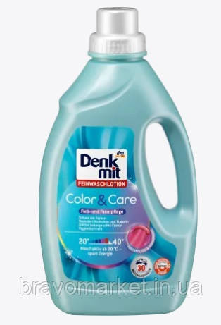 Гель для прання кольорових делікатних тканин 1,5 л Denk mit Feinwaschlotion Color & Care, фото 1