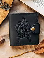 Кожаное черное портмоне с изображением вооруженного украинского козака, кошелек для защитника