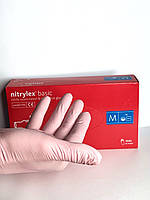 Рукавички нітрилові розмір М (7-8), Nitrylex рожеві одноразові неопудрені 100 шт.