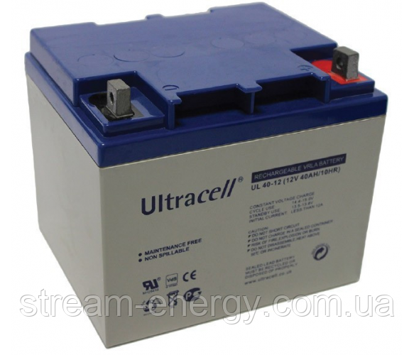 Акумулятор для ДБЖ 40аг Ultracell UL40-12 AGM 12V - для дому, для квартири, для котла, насоса, зарядки, тв
