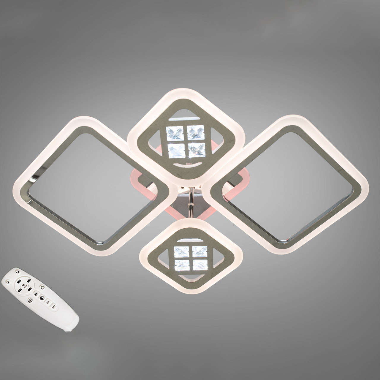 Світлодіодна люстра 80 Вт колір хром з підсвічуванням основи та пультом д/к D-A9201/2+2 HR LED 3color dimmer, фото 1