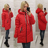 НОВИНКА!! Стильна вільна жіноча куртка-парка  арт.1010/1 непромокаюча плащівка колір червоний