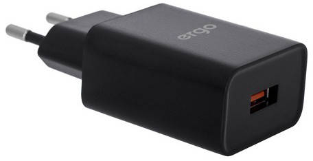 Зарядний пристрій Ergo EWC-130QC 1xUSB Wall Charger QC 3.0 18 W Black, фото 1