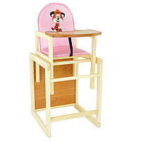 Детский деревянный стульчик для кормления ТМ "Мася" №2033 - "Тигр" Розовый