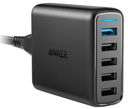 Мережевий зарядний пристрій Anker PowerPort 5 Speed - 51.5W 1xQC3.0 & 4xPIQ Black, фото 1