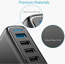 Мережевий зарядний пристрій Anker PowerPort 5 Speed - 51.5W 1xQC3.0 & 4xPIQ Black, фото 6