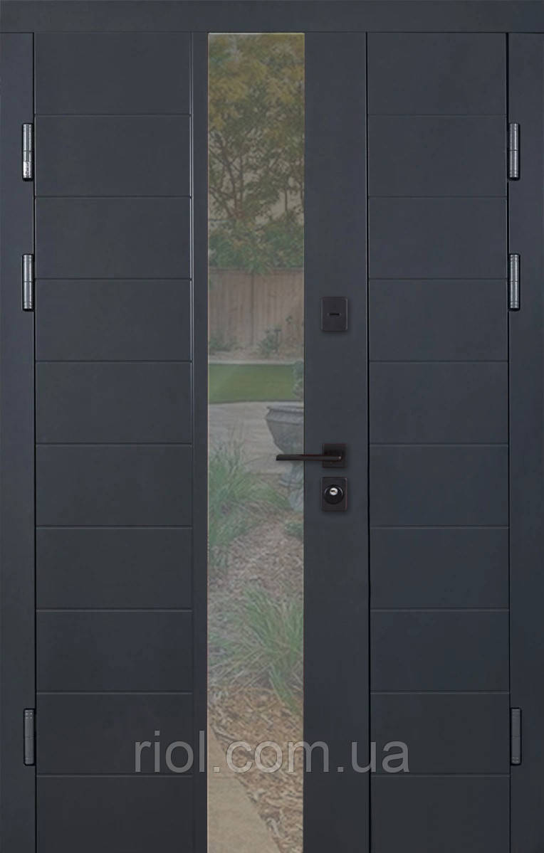 Преміальні полуторні вхідні двері з терморозривом модель Ufo Ral 7016