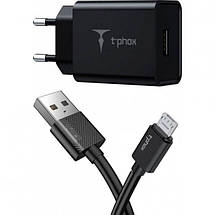 Зарядное устройство T-PHOX T-PHOX Mini 12W 2.4A + Micro cable 1.2m (Black) (Mini(B)+Micro), фото 3