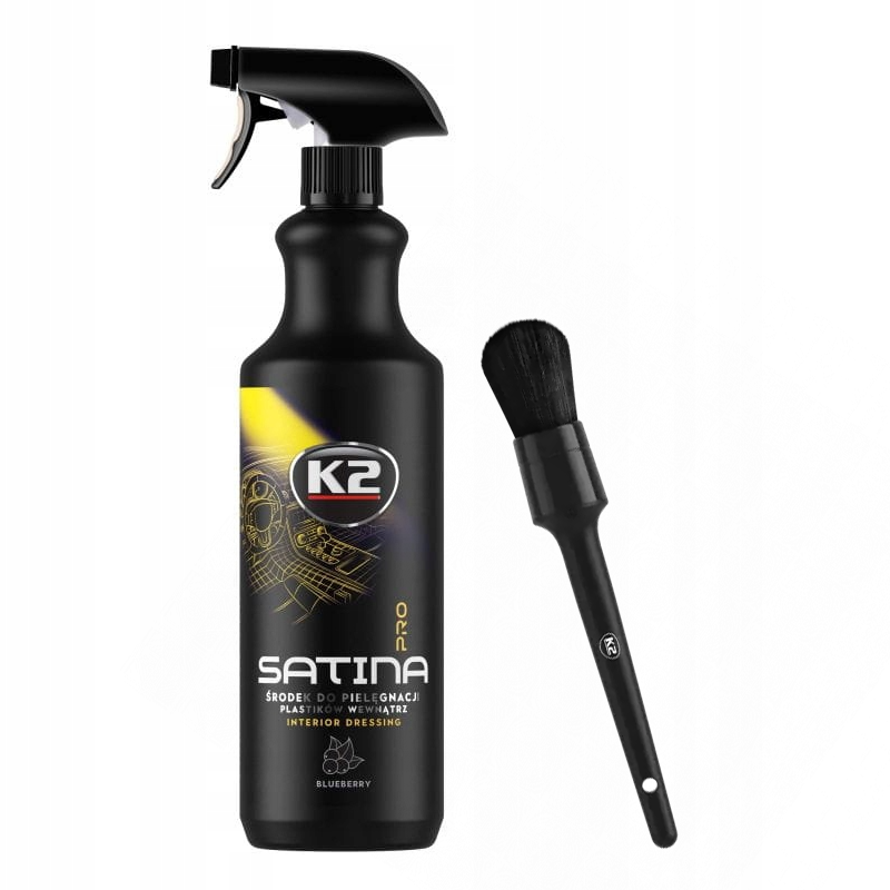 Засіб для догляду за приладовою панеллю та пластиковими деталями K2 Satina PRO 1 л + Щітка ручна для дітейлінгу, фото 1