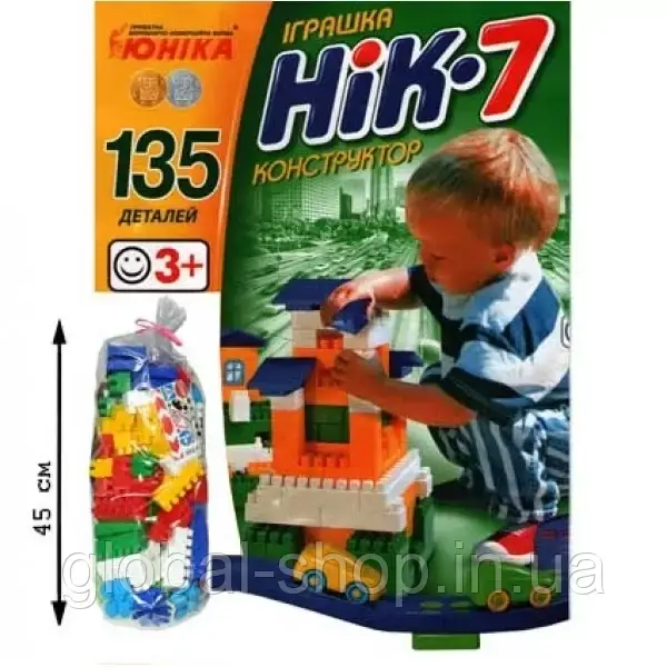 Конструктор із великими деталями, великий "НИК-7", 135 деталь, з дорогою Юніка (70941)