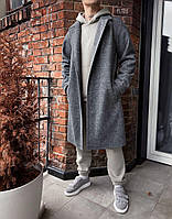 Мужское длинное пальто серого цвета демисизонное повседневное пальто отличного качества