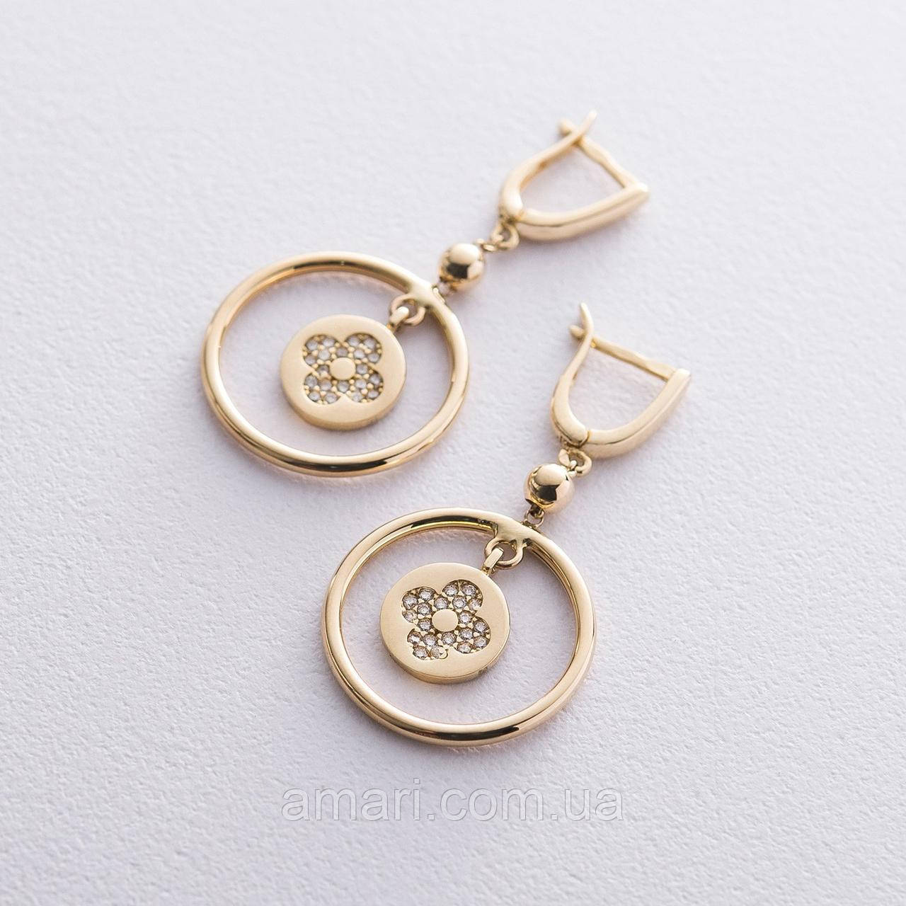 Сережки "Клевер" у жовтому золоті с06370, фото 1