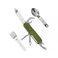 Туристичний похідний мультитул Lesko 7 в 1 ніж, вилка, ложка, відкривачка, штопор, викрутка (5180-17018)