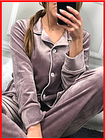 Пижама женская со Штанами и Рубашкой Велюр плюш Капучино размер S-L, XL-XХL БАТАЛ
