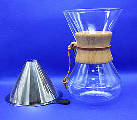 Кемекс для кави (Chemex 800 мл) з металевим фільтром багаторазовим