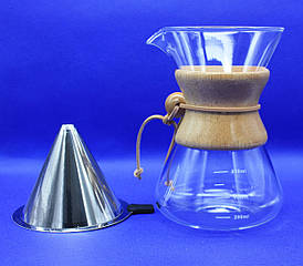 Кемекс для кави (Chemex 600 мл) з металевим фільтром багаторазовим