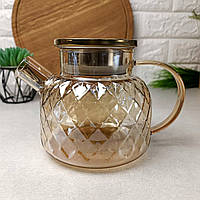 Заварочный стеклянный чайник для плиты 1л Янтарный перламутр Amber Crystal