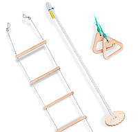 Дитячий навісний набір для шведської стінки (гімнастичні кільця, тарзанка, мотузкові сходи)