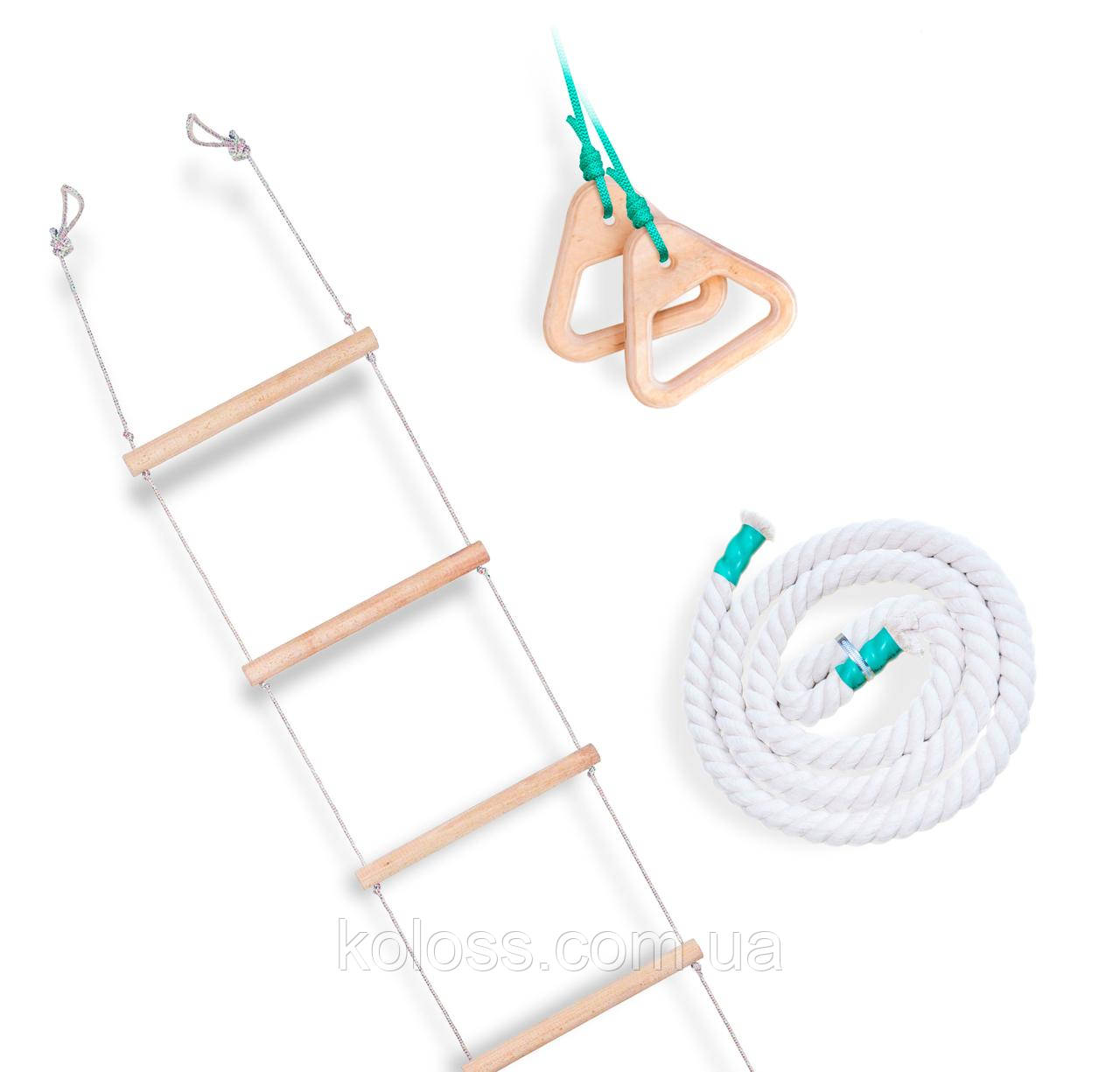 Дитячий навісний набір для шведської стінки (гімнастичні кільця, канат, мотузкові сходи)