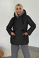 Женская зимняя короткая куртка с накладными карманами и кулиской Черная 3363-02
