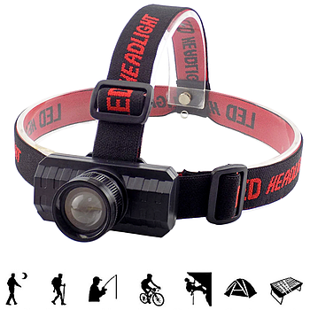 Ліхтар налобний світлодіодний акумуляторний BL-KX-1806-XPE / Потужний ліхтарик на голову із зумом