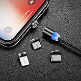 Магнітний кабель для заряджання телефона USB 3 в 1 Micro Type-C Lightning X-CABLE Круглий 360 Градусів чорний, фото 4